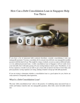 How Can a Debt Consolidation Loan in Singapore Help You Thrive