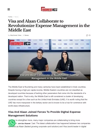 Visa and Alaan Collaborate to Revolutionize Expense Management in the Middle East