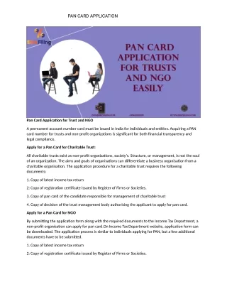 PAN CARD APPLICATION FOR TRUSTS AND NGO"s