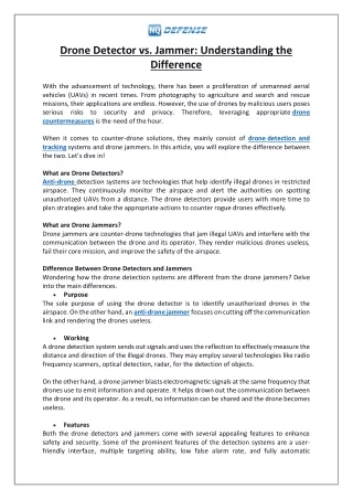 Drone Detector vs. Jammer- Understanding the Difference