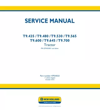 New Holland T9.645 Tractor Service Repair Manual