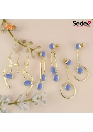 Exquisite Blue Lace Agate Earrings Set for Women