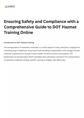 Ensuring Safety and Compliance with a Comprehensive Guide to DOT Hazmat Training Online
