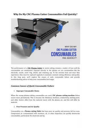 CNC Plasma Cutter Consumables Fail - Reasons & Solutions