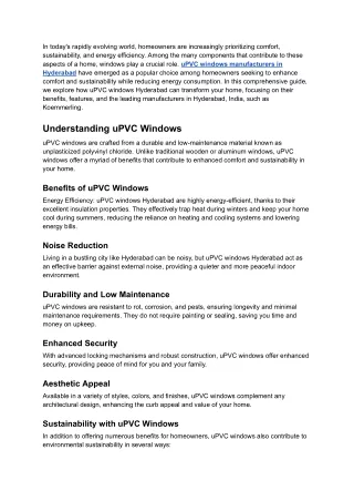 How uPVC Windows Can Enhance Home Comfort and Sustainability?