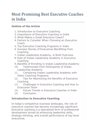 Most Promising Best Executive Coaches in India