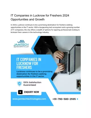 IT Companies in Lucknow for Freshers 2024 Opportunities and Growth