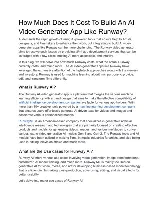 How Much Does It Cost To Build An AI Video Generator App Like Runway