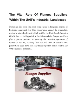 The Vital Role Of Flanges Suppliers Within The UAE’s Industrial Landscape