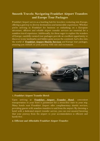 Smooth Travels Navigating Frankfurt Airport Transfers and Europe Tour Packages