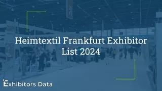 Heimtextil Frankfurt Exhibitor List 2024