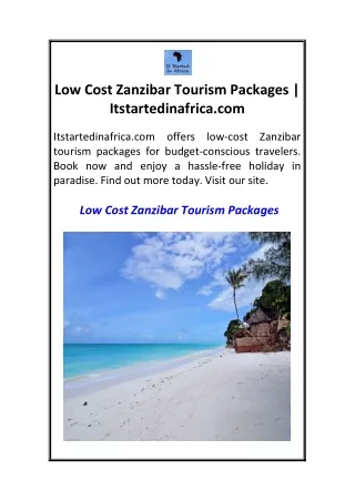 Low Cost Zanzibar Tourism Packages  Itstartedinafrica.com