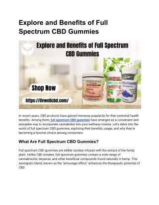 Explore and Benefits of Full Spectrum CBD Gummies