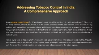 Addressing Tobacco Control in India A Comprehensive Approach