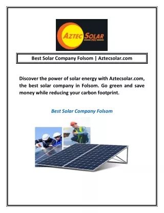 Best Solar Company Folsom | Aztecsolar.com