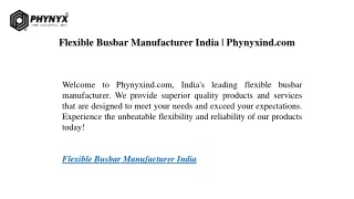 Flexible Busbar Manufacturer India Phynyxind.com