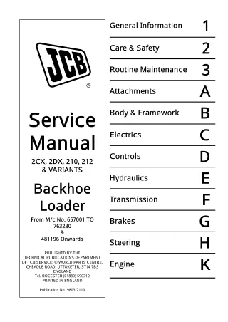 JCB 2CX, 2DX BACKHOE LOADER Service Repair Manual SN：657001 to 763230