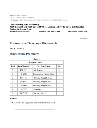 Caterpillar Cat 962G II Wheel Loader (Prefix BAB) Service Repair Manual Instant Download (BAB00001 and up)