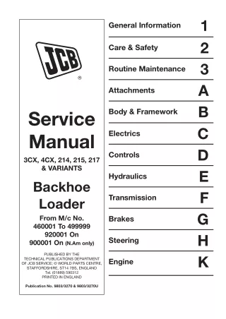 JCB 3CX 4CX BACKHOE LOADER Service Repair Manual SN（400001 to 46000000）