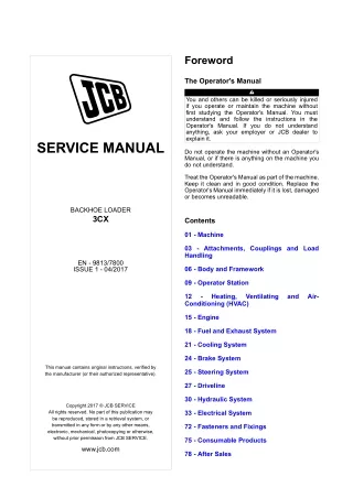 JCB 3CX Backhoe Loader Service Repair Manual (From 2442701)