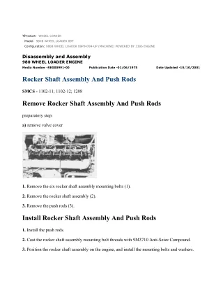 Caterpillar Cat 980B WHEEL LOADER (Prefix 89P) Service Repair Manual Instant Download (89P04784 and up)