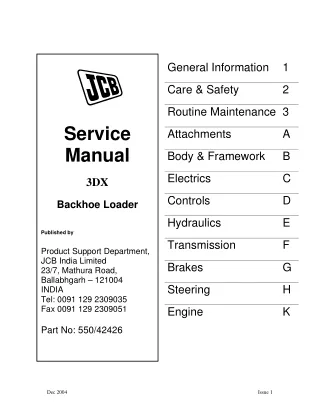 JCB 3DX Backhoe Loader Service Repair Manual