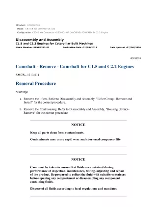 Caterpillar Cat CB34B XW Compactor (Prefix 425) Service Repair Manual Instant Download (42500001 and up)