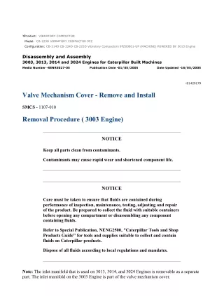 Caterpillar Cat CB-225D Vibratory Compactor (Prefix 9FZ) Service Repair Manual Instant Download (9FZ00001 and up)