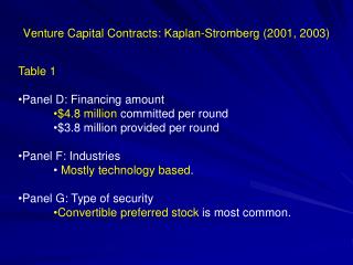 Venture Capital Contracts: Kaplan-Stromberg (2001, 2003)