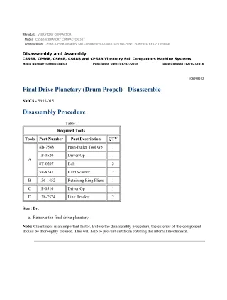 Caterpillar Cat CS56B, CP56B Vibratory Soil Compactor (Prefix 507) Service Repair Manual Instant Download (50700001 and