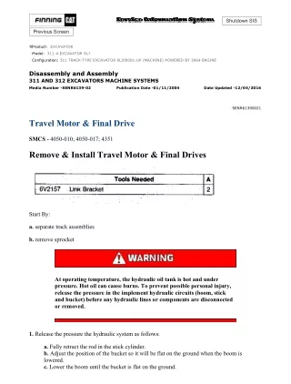 Caterpillar Cat 311 TRACK-TYPE EXCAVATOR (Prefix 9LJ) Service Repair Manual (9LJ00001 and up)