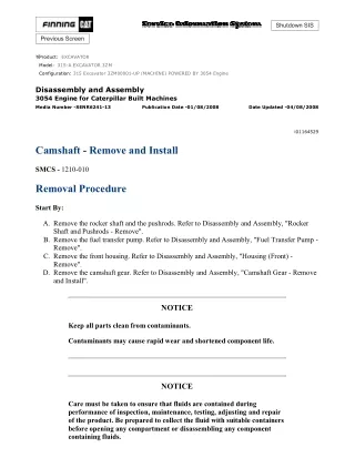 Caterpillar Cat 315 Excavator (Prefix 3ZM) Service Repair Manual (3ZM00001 and up)