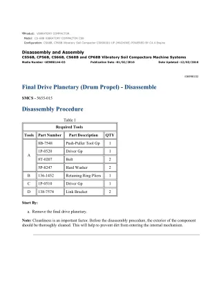 Caterpillar Cat CS68B, CP68B Vibratory Soil Compactor (Prefix CS8) Service Repair Manual Instant Download (CS800001 and