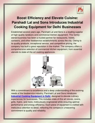 Industrial Cooking Equipment in Delhi