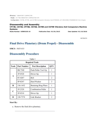 Caterpillar Cat CS74B CP74B Compactor-Vibratory Soil (Prefix E7E) Service Repair Manual Instant Download (E7E00001 and u