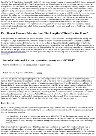 Dmv Automobile Tag & Enrollment Revival By State