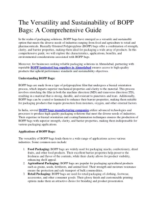 The Versatility and Sustainability of BOPP Bags