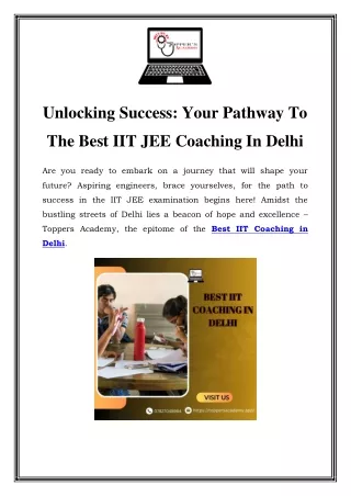 Top-notch IIT Coaching in Delhi: Toppers Academy Leads the Way!