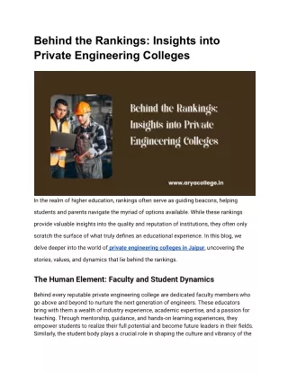 Behind the Rankings: Insights into Private Engineering Colleges