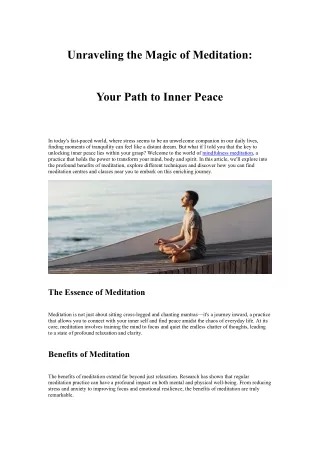 Unraveling the Magic of Meditation Your Path to Inner Peace