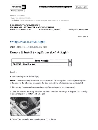 Caterpillar Cat 350 L Excavator (Prefix 2ZL) Service Repair Manual (2ZL00001 and up)