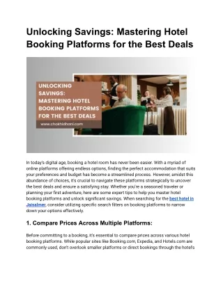 Unlocking Savings: Mastering Hotel Booking Platforms for the Best Deals