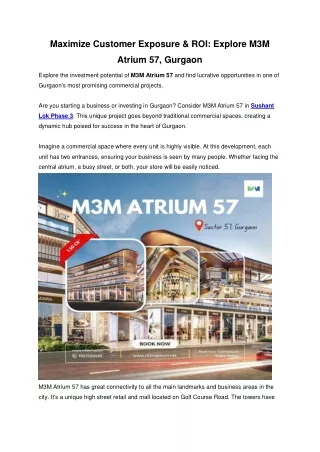 Maximize Customer Exposure & ROI Explore M3M Atrium 57, Gurgaon