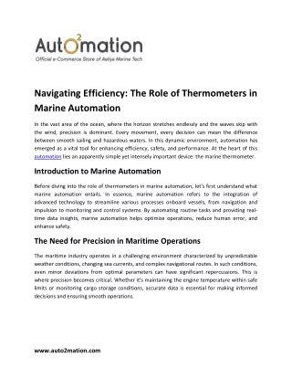 Navigating Efficiency The Role of Thermometers in Marine Automation