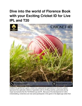 Florence Book is a T20 and IPL Cricket ID and Betting ID provider