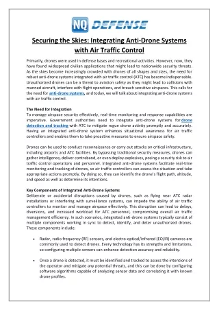 Securing the Skies- Integrating Anti-Drone Systems with Air Traffic Control