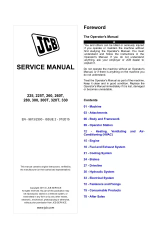 JCB 330 Skid Steer Loader Service Repair Manual (From 2196001 To 2201001)