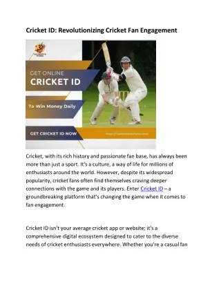 Cricket ID: Revolutionizing Cricket Fan Engagement