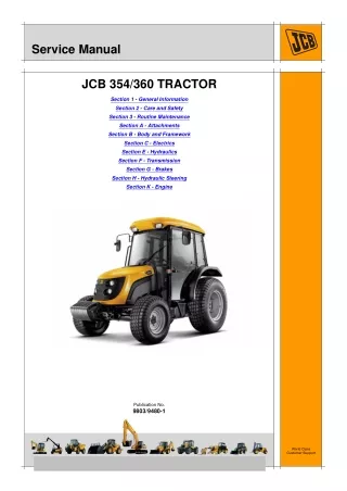 JCB 354 COMPACT TRACTOR Service Repair Manual SN：1287000 to 1288999