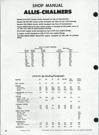 Allis Chalmers Models B Diesel Tractor Service Repair Manual